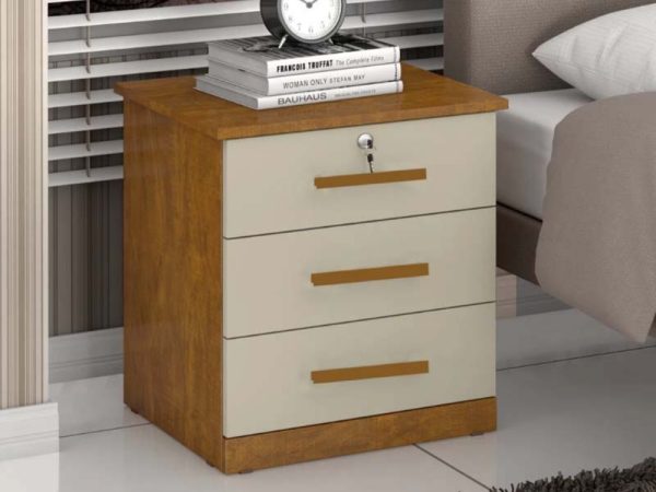 Mesa de cabeceira 3 gavetas Ref.: 011 - Cinamomo/Off white