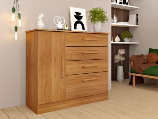 Cômoda Sapateira Chicago 4 Gavetas 1 Porta Tcil - Cinamomo