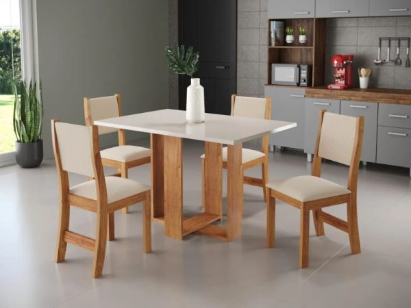 Mesa de Jantar Magic 1.20x0.80 Com 4 Cadeiras Sol Linho  - Mel/Blonde