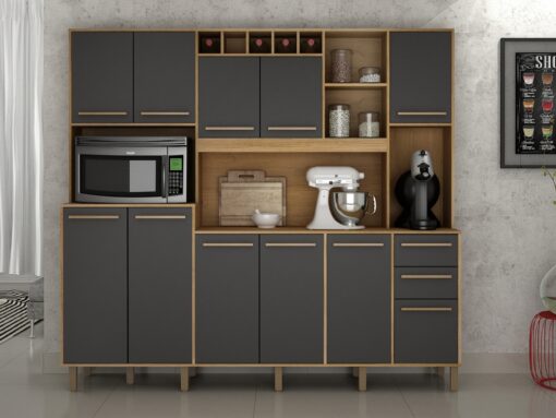 Armário Kit de Cozinha Petra 11 portas -  Cinamomo/Grafite