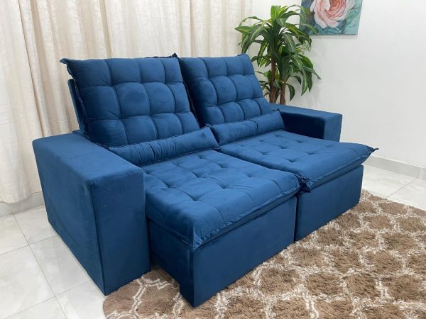 Sofá Retrátil Reclinável Small 2.00m - Azul Veludão