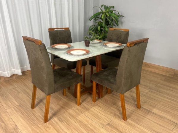 Mesa de Jantar Bali 1.20x0.80 Com 4 Cadeiras Isa - Cinamomo/Off White/Marrom Veludo