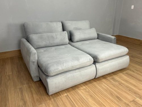 Sofá Cama Retrátil Reclinável Amaranto 1.90m Mod.80 - Prata Veludo
